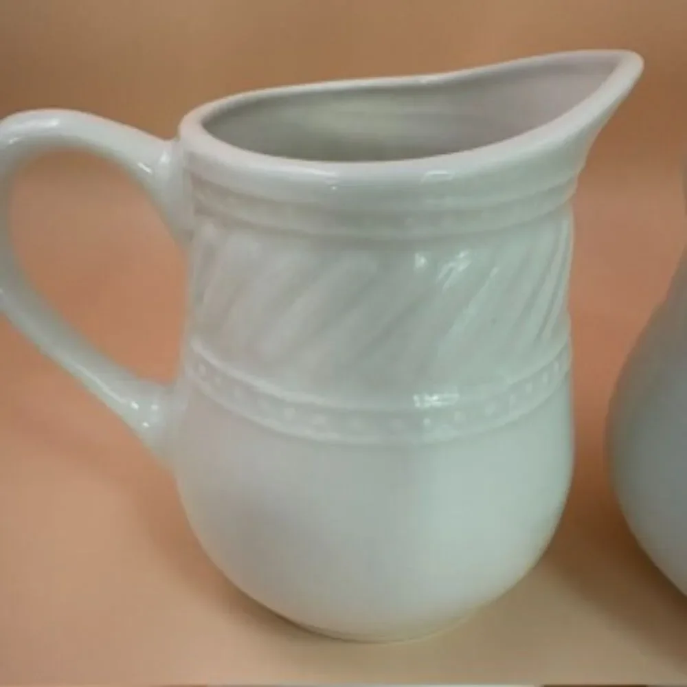 Gibson Imperial Braid White Creamer & Covered Sugar Bowl Set Vintage Farmhouse